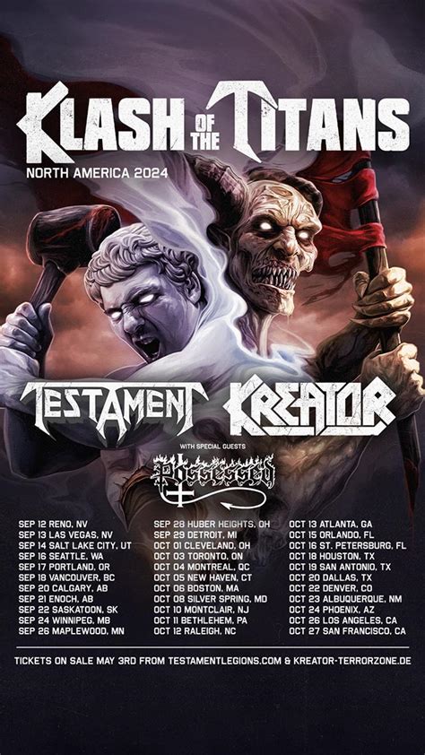 Testament & Kreator announce Tour w/ Possessed